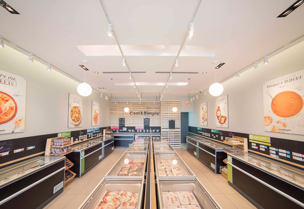 Inside look at Cool & Simple Gourmet Frozen Foods in Brossard after the work by our general contractor and interior designers.
