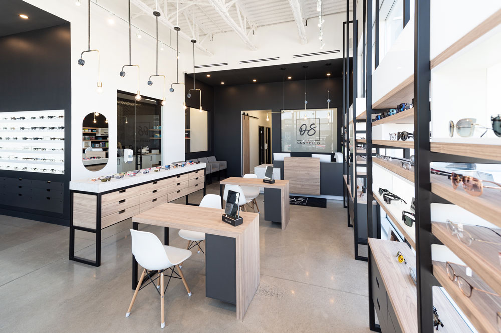 Interior view of Optique Santello in Ste-Julie after the office renovation by our interior design team.